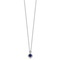 Sterling Silver Cheryl M Rhodium-plated Blue Glass & CZ Necklace