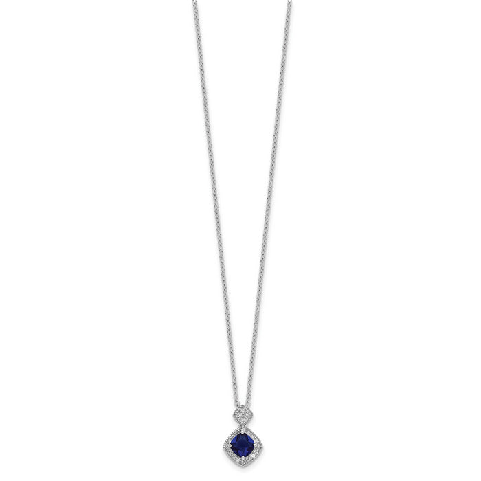 Sterling Silver Cheryl M Rhodium-plated Blue Glass & CZ Necklace