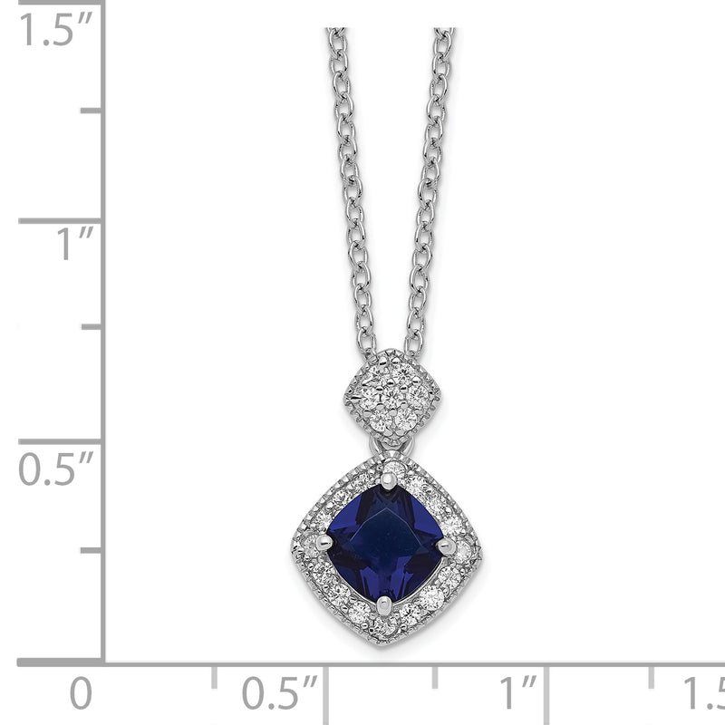 Sterling Silver Cheryl M Rhodium-plated Blue Glass & CZ Necklace