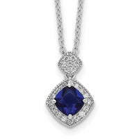 Sterling Silver Cheryl M Rhodium-plated Blue Glass & CZ Necklace