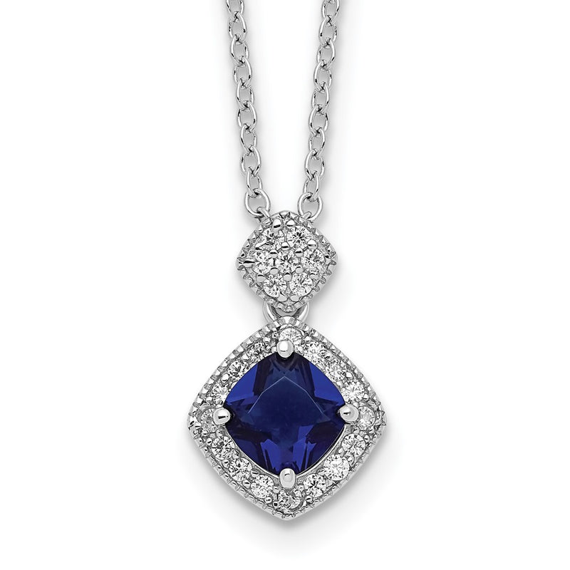 Sterling Silver Cheryl M Rhodium-plated Blue Glass & CZ Necklace