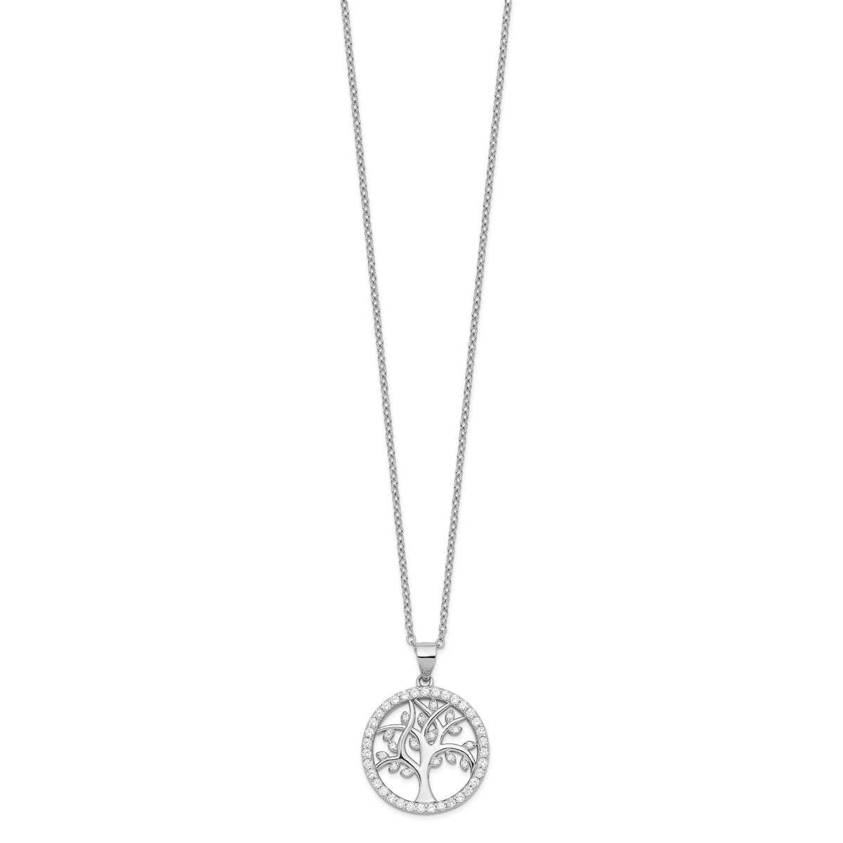 Sterling Silver Cheryl M Rhodium-plated Tree of Life CZ Necklace