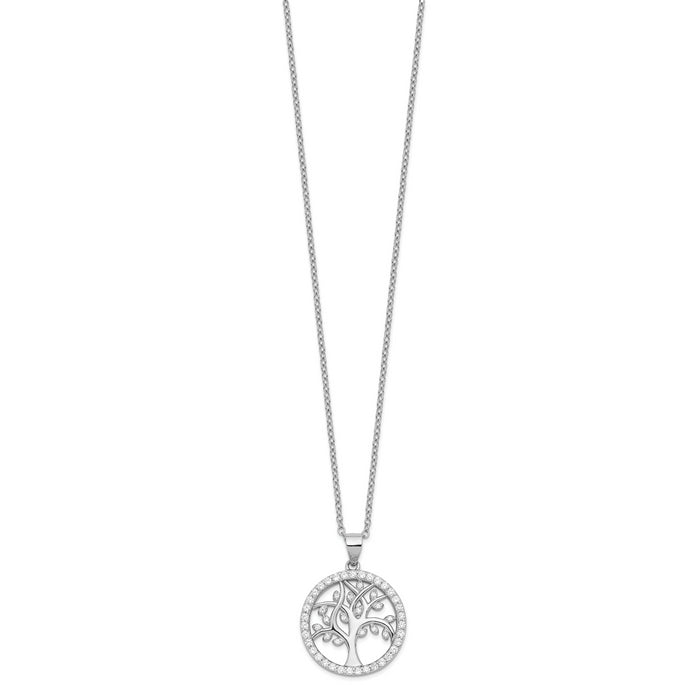 Sterling Silver Cheryl M Rhodium-plated Tree of Life CZ Necklace