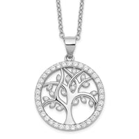 Sterling Silver Cheryl M Rhodium-plated Tree of Life CZ Necklace