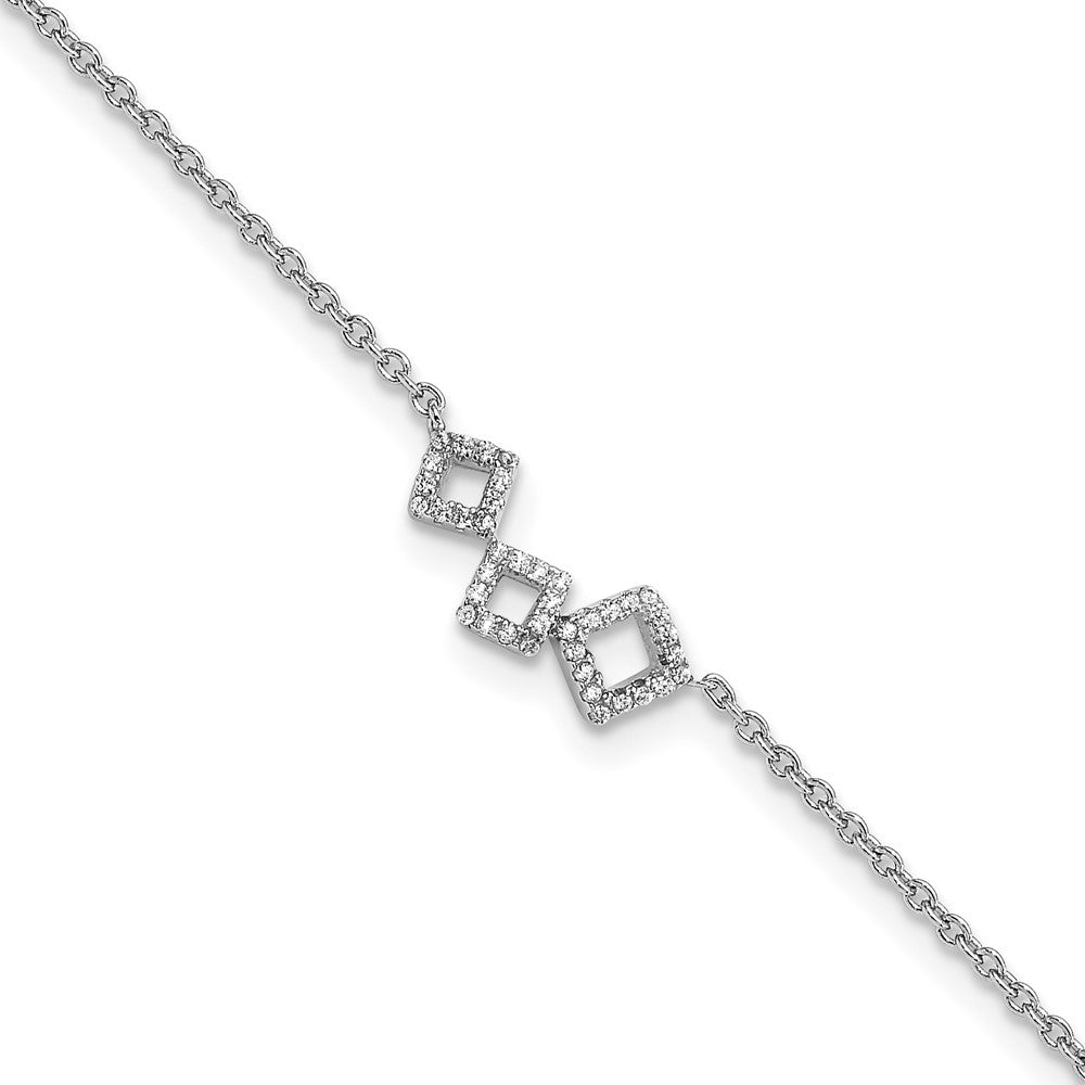 Sterling Silver Cheryl M Rh-pltd Fancy Geometric CZ w/ 1in ext Anklet