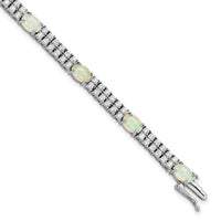 Sterling Silver Cheryl M Rhodium-plated Fancy Cr. Opal & CZ Bracelet