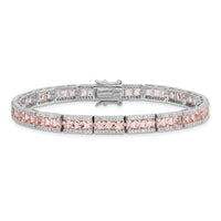 Sterling Silver Cheryl M Rhod-plated Pink Nano Crystal & CZ Bracelet