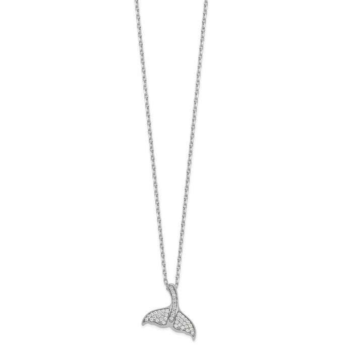 Sterling Silver Cheryl M Rhod-pltd CZ Whale Tail w/ 2in ext Necklace