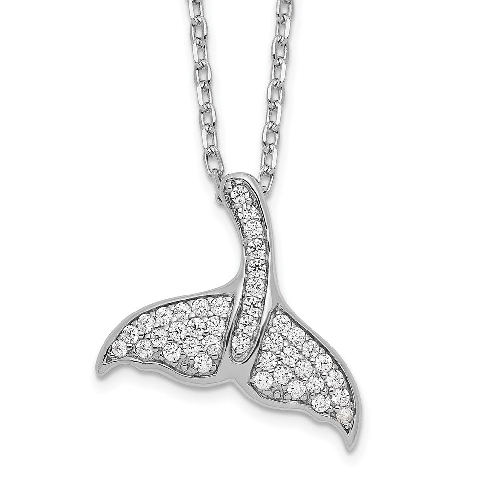 Sterling Silver Cheryl M Rhod-pltd CZ Whale Tail w/ 2in ext Necklace