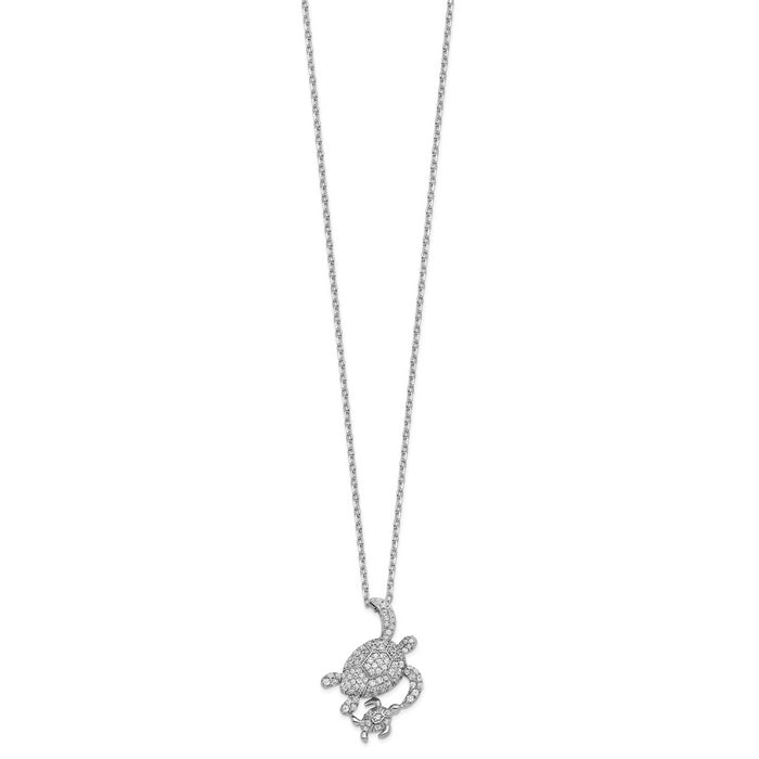 Sterling Silver Cheryl M Rhod-plated CZ Turtles w/ 2in ext Necklace