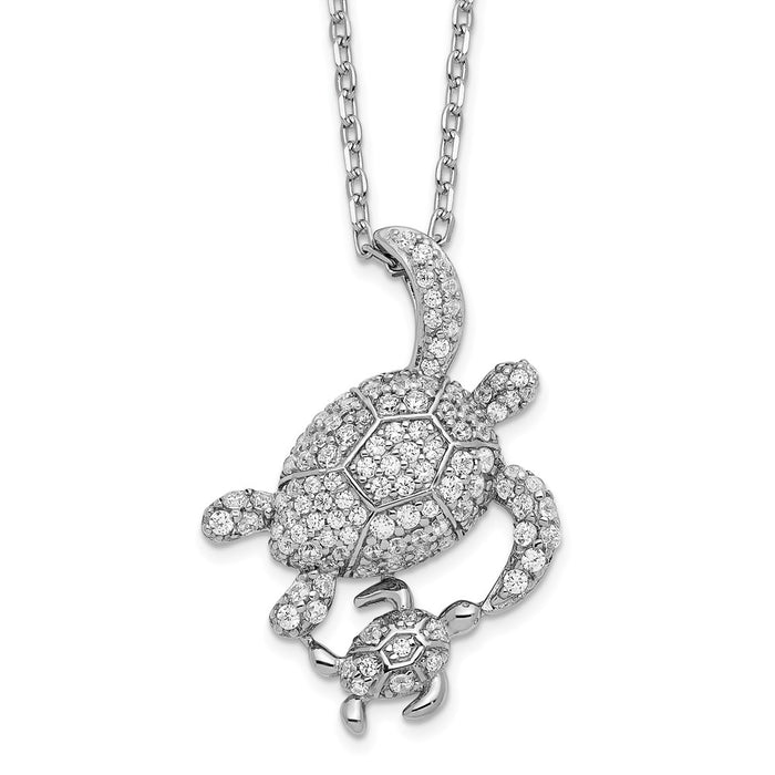 Sterling Silver Cheryl M Rhod-plated CZ Turtles w/ 2in ext Necklace