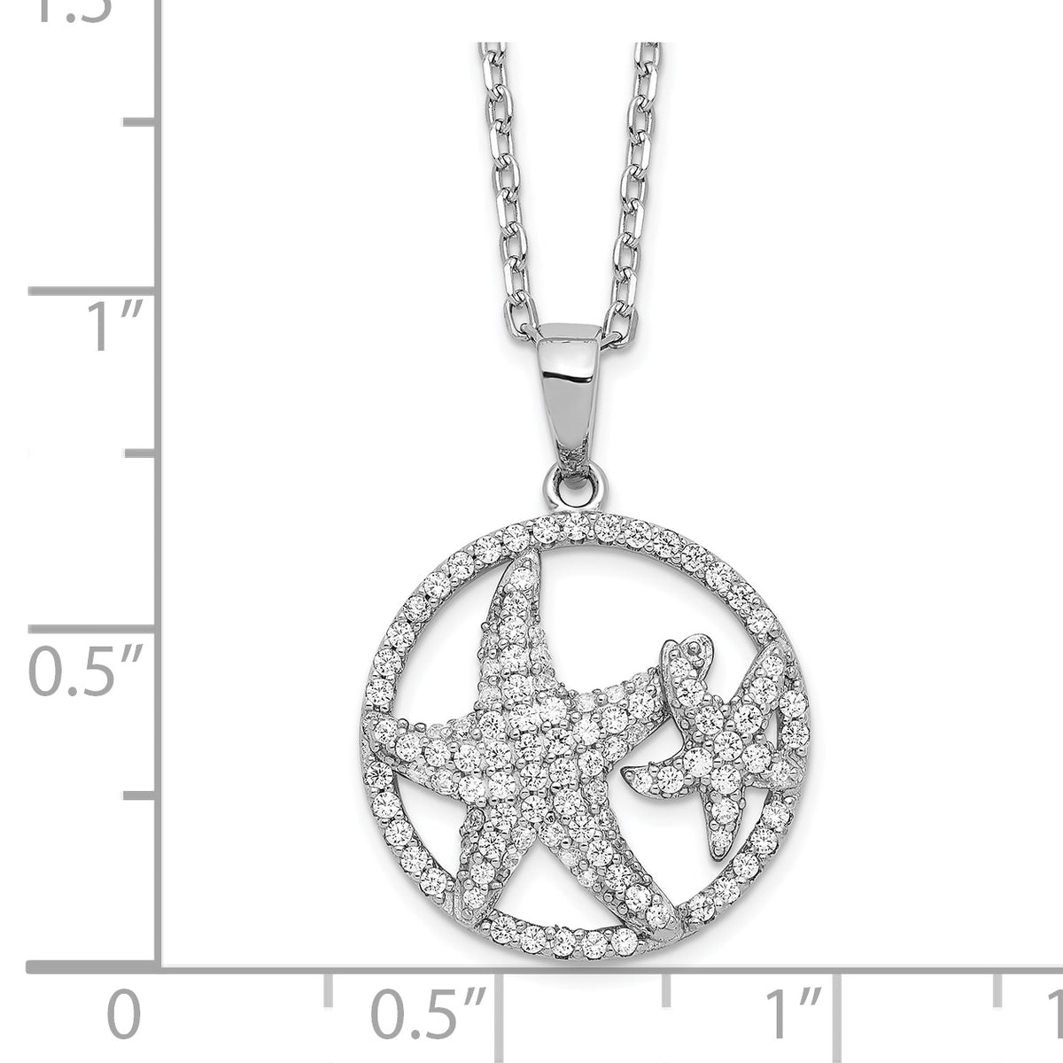 Sterling Silver Cheryl M Rhod-plated CZ Starfish w/ 2in ext Necklace