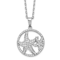 Sterling Silver Cheryl M Rhod-plated CZ Starfish w/ 2in ext Necklace