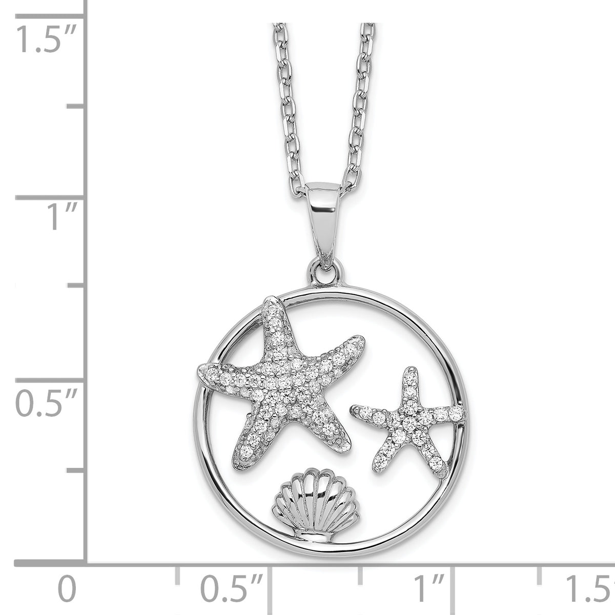 Sterling Silver Cheryl M Rhod-plated CZ Sea Life w/ 2in ext. Necklace