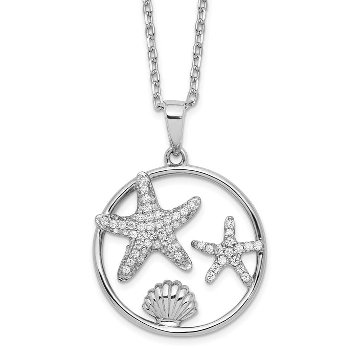 Sterling Silver Cheryl M Rhod-plated CZ Sea Life w/ 2in ext. Necklace