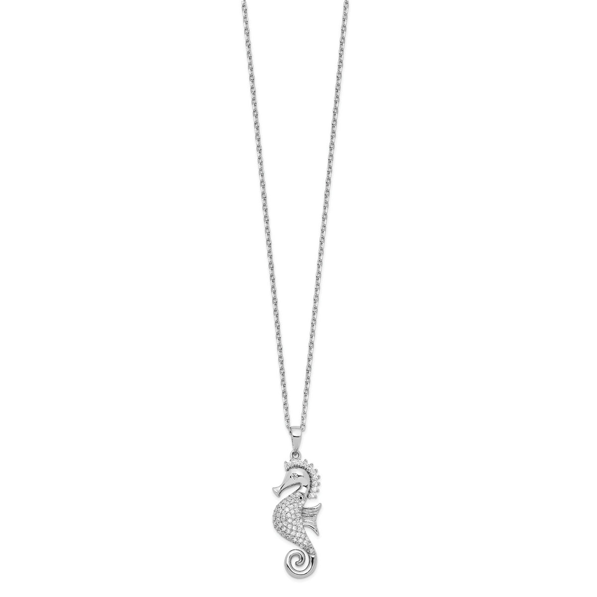 Sterling Silver Cheryl M Rhod-plated CZ Seahorse w/ 2in ext Necklace