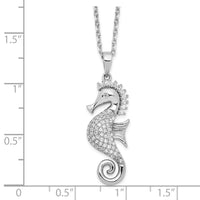 Sterling Silver Cheryl M Rhod-plated CZ Seahorse w/ 2in ext Necklace