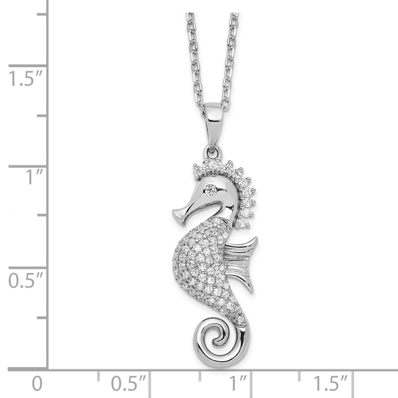 Sterling Silver Cheryl M Rhod-plated CZ Seahorse w/ 2in ext Necklace