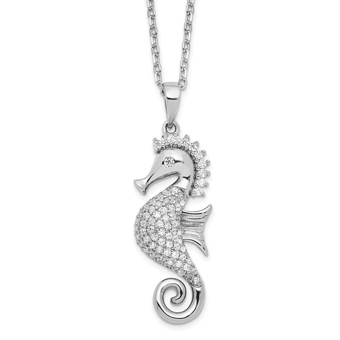 Sterling Silver Cheryl M Rhod-plated CZ Seahorse w/ 2in ext Necklace