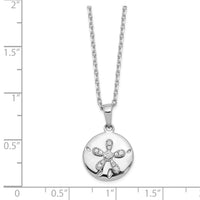 Sterling Silver Cheryl M Rhod-pltd CZ Sand Dollar w/ 2in ext Necklace