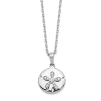 Sterling Silver Cheryl M Rhod-pltd CZ Sand Dollar w/ 2in ext Necklace