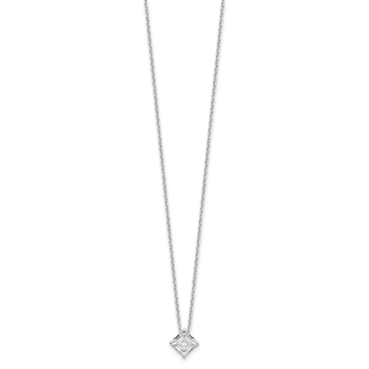 Sterling Silver Cheryl M Rhod-plated Square CZ w/ 2in ext. Necklace