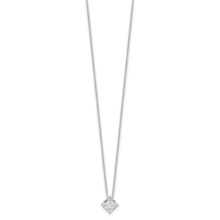 Sterling Silver Cheryl M Rhod-plated Square CZ w/ 2in ext. Necklace