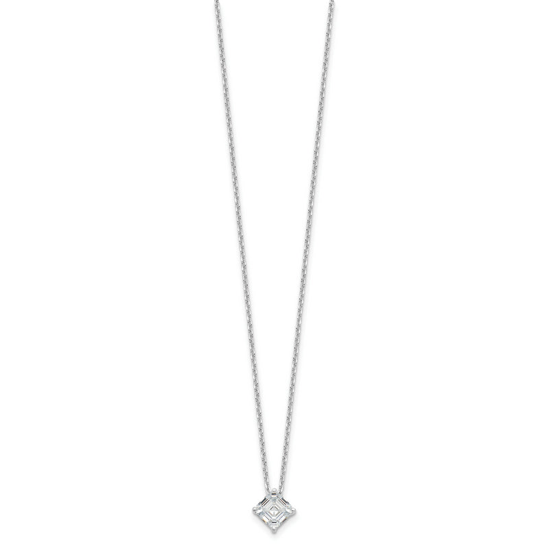 Sterling Silver Cheryl M Rhod-plated Square CZ w/ 2in ext. Necklace