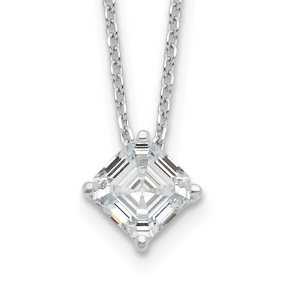 Sterling Silver Cheryl M Rhod-plated Square CZ w/ 2in ext. Necklace