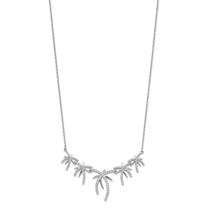 Sterling Silver Cheryl M Rhod-plated CZ Palm Tree w/ 2in ext Necklace