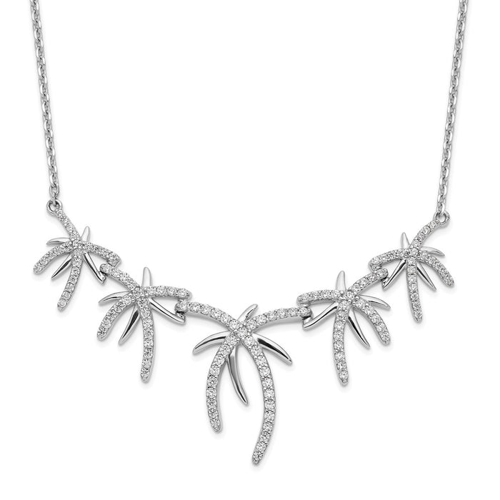 Sterling Silver Cheryl M Rhod-plated CZ Palm Tree w/ 2in ext Necklace