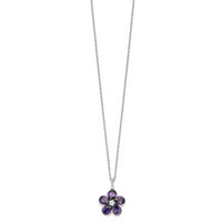 SS Cheryl M Rh-pltd Purple & White CZ Flower w/ 2in ext. Necklace