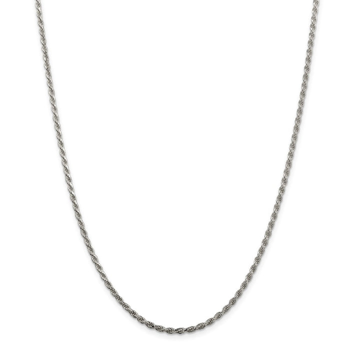 Sterling Silver Rhodium-plated 2.25mm Diamond-cut Rope Chain