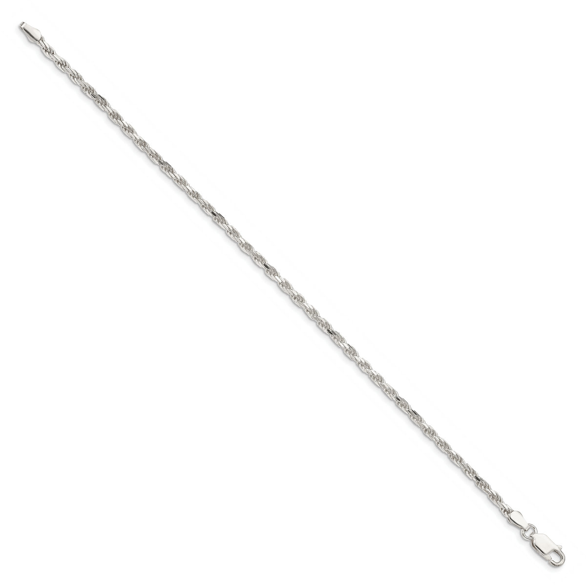 Sterling Silver 2.5mm Diamond-cut Rope Chain Anklet