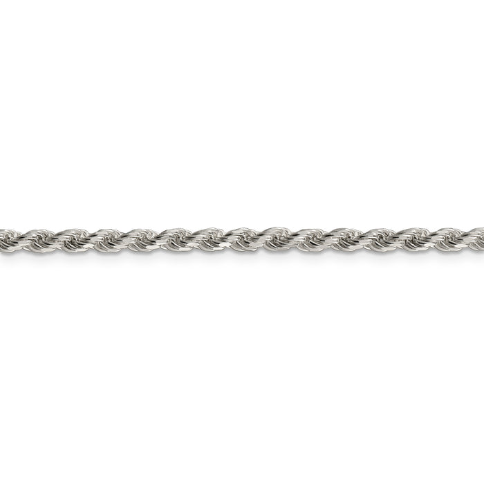 Sterling Silver Rhodium-plated 3mm Diamond-cut Rope Chain