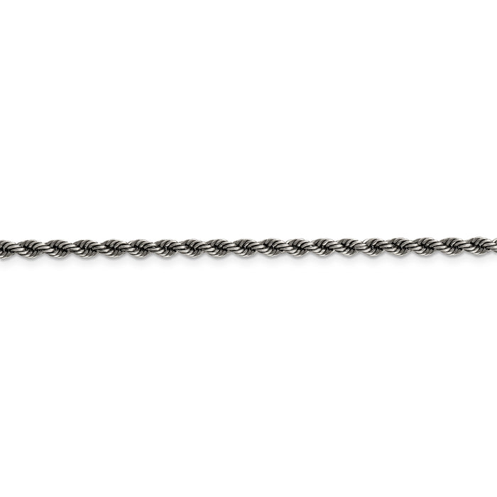 Sterling Silver Ruthenium-plated 3mm Rope Chain