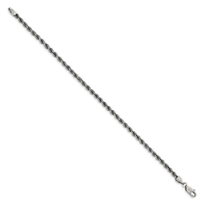 Sterling Silver Ruthenium-plated 3mm Rope Chain