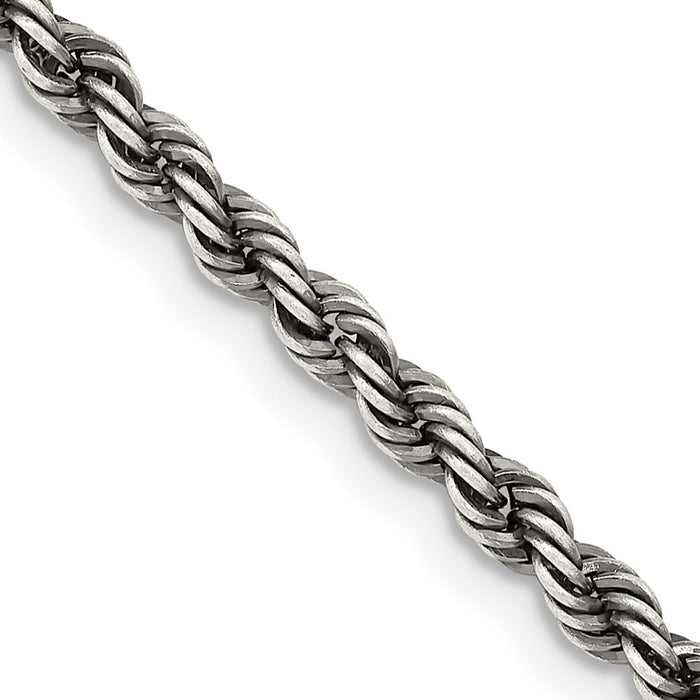 Sterling Silver Ruthenium-plated 3mm Rope Chain