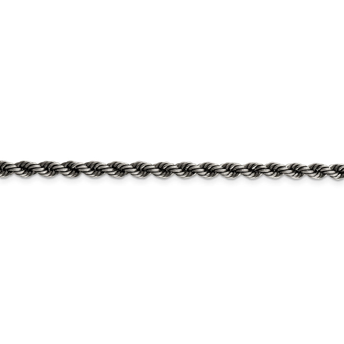 Sterling Silver Ruthenium-plated 4mm Rope Chain