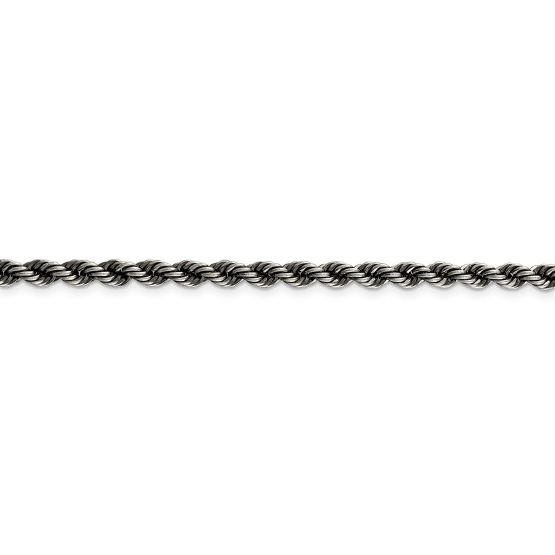 Sterling Silver Ruthenium-plated 4mm Rope Chain