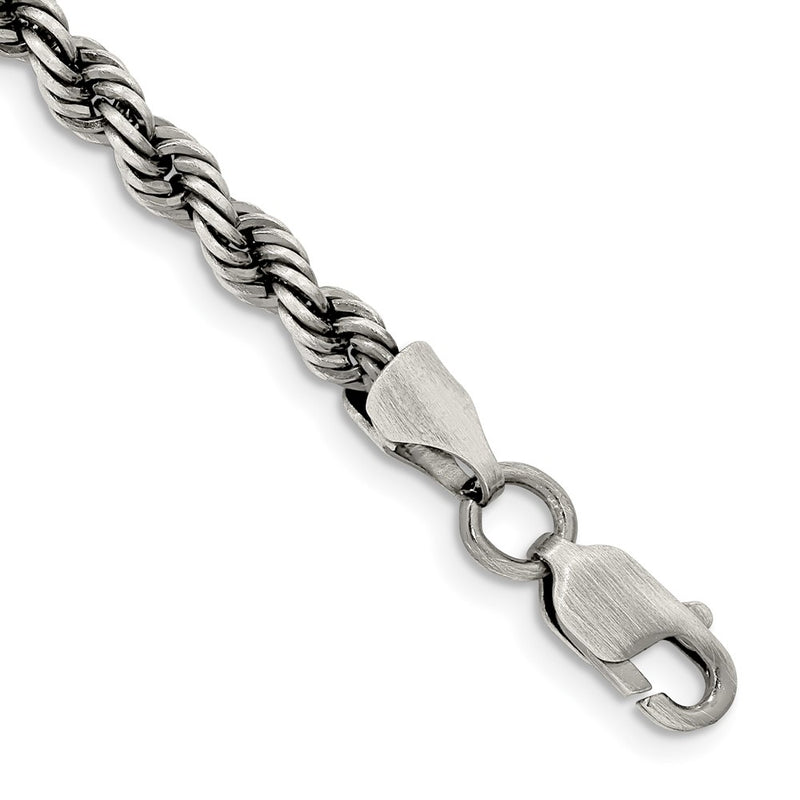 Sterling Silver Ruthenium-plated 4mm Rope Chain