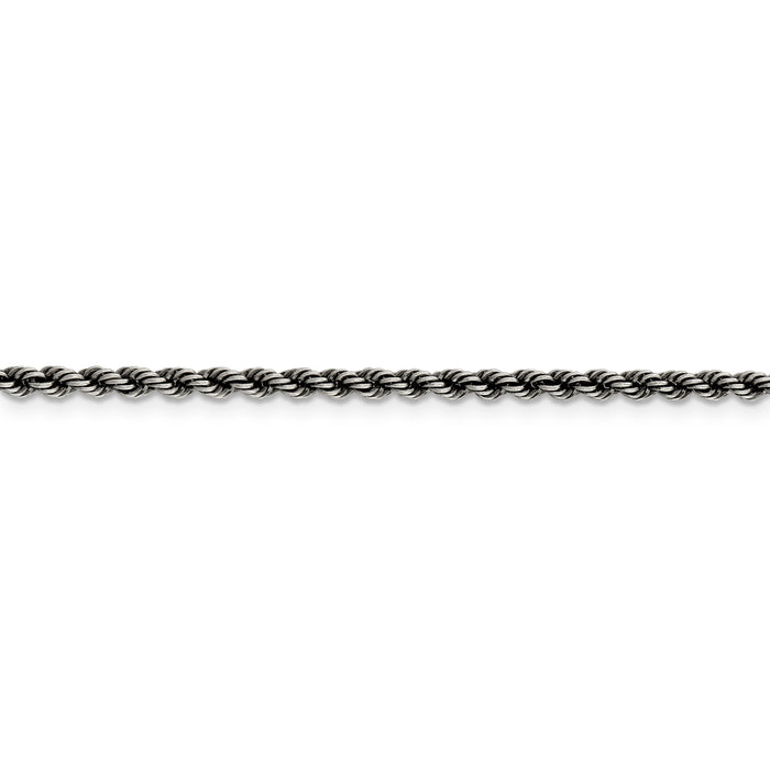 Sterling Silver Ruthenium-plated 2.5mm Rope Chain