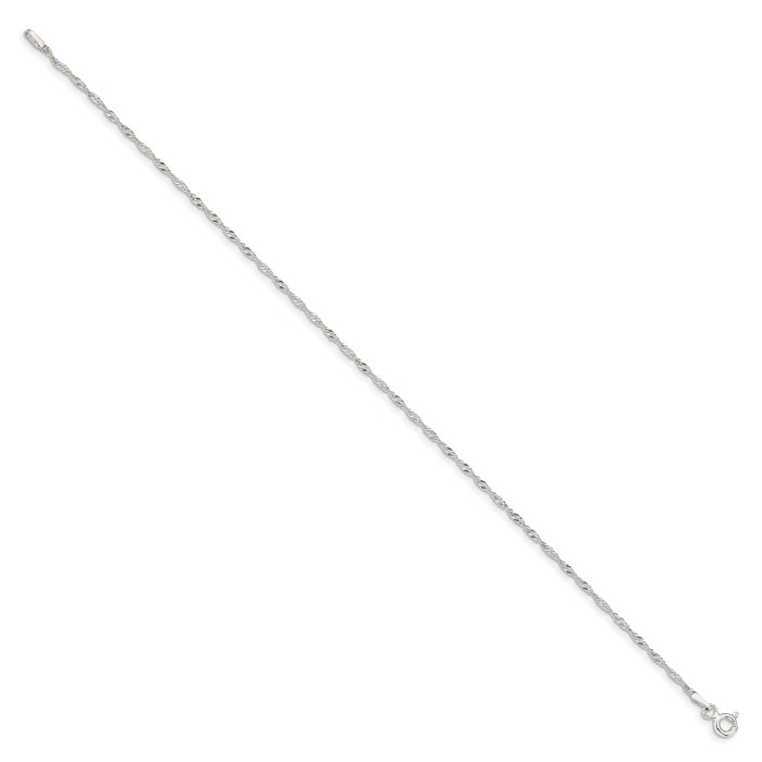 Sterling Silver 1.4mm Singapore Chain Anklet