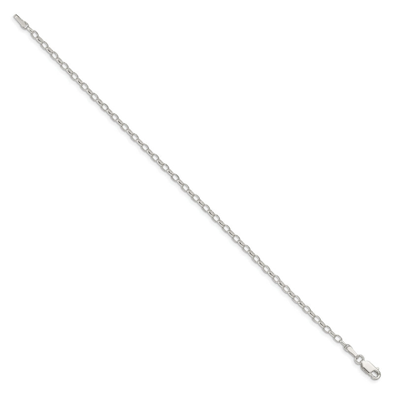 Sterling Silver 2.5mm Oval Fancy Rolo Chain Anklet