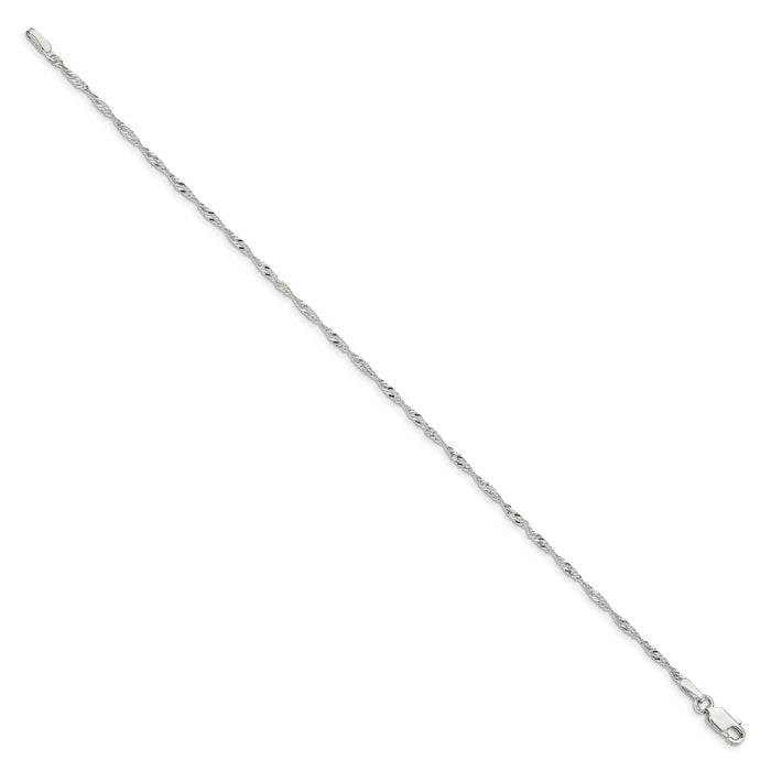 Sterling Silver 1.75mm Singapore Chain Anklet