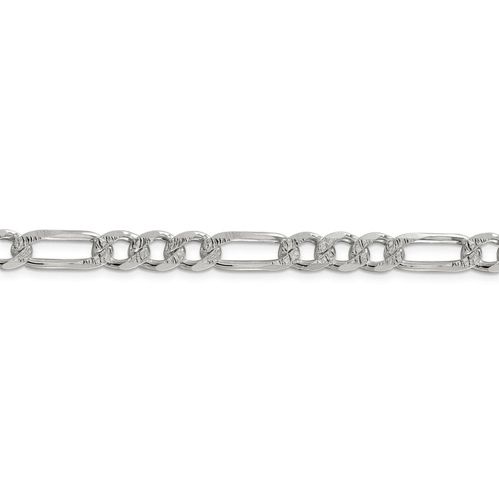 Sterling Silver 7.25mm Pave Flat Figaro Chain