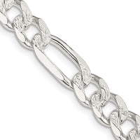 Sterling Silver 8mm Pave Flat Figaro Chain