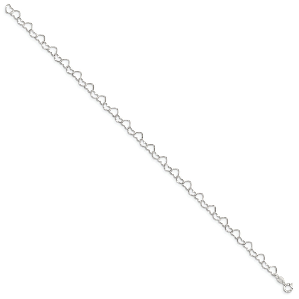 Sterling Silver 0.6mm Fancy Heart Link Anklet