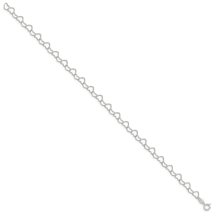 Sterling Silver 0.6mm Fancy Heart Link Anklet