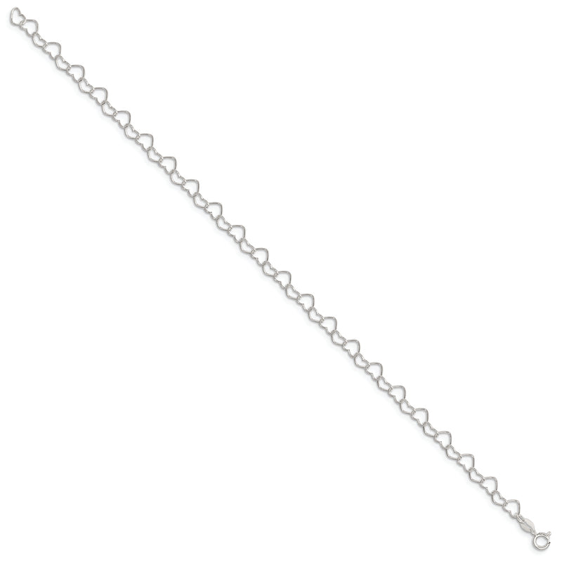 Sterling Silver 0.6mm Fancy Heart Link Anklet